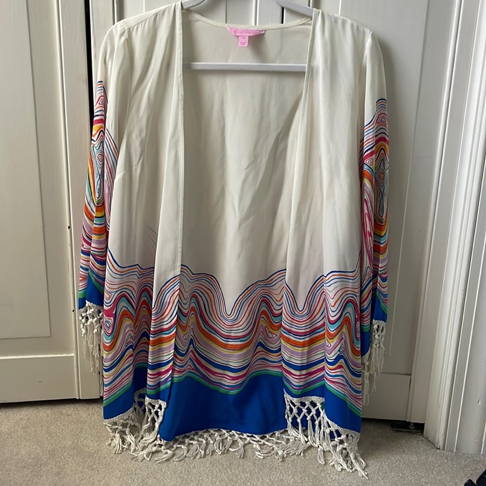 Lilly Pulitzer Silk colored tassel cardigan size XS